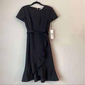 Calvin Klein Belted Ruffle Short Sleeve Dress
